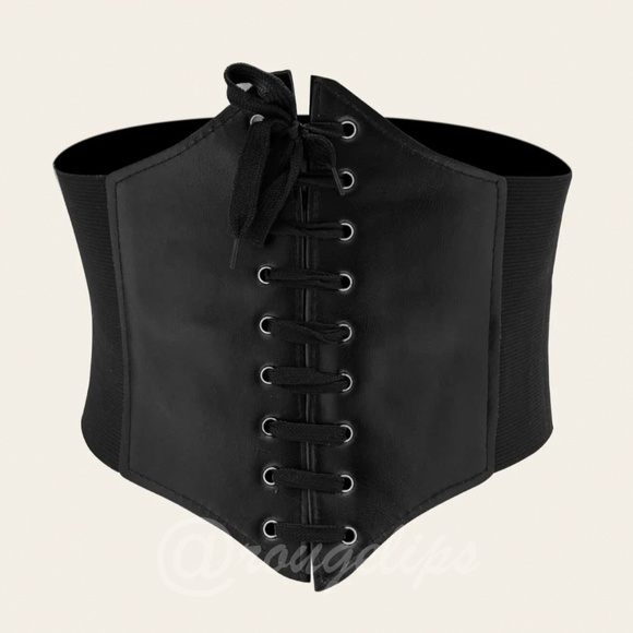 Rouge! Accessories - Black Corset Lace Up Wide Belt Leather Elastic